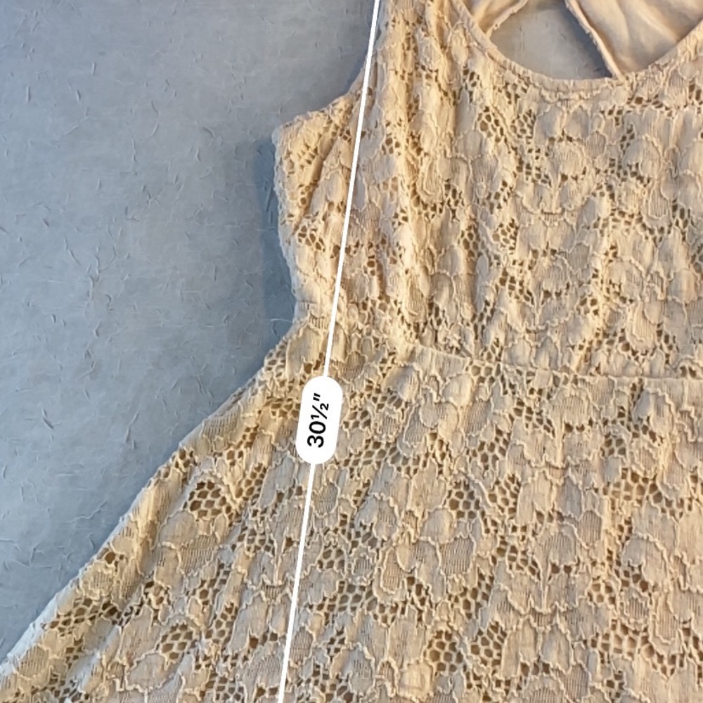 Free People Cream / Off White Lace Open Back Boho Chic mini Dress Size Small - Picture 7 of 12